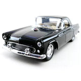 Black 1955 Ford Thunderbird diecast model car, chrome grille and wheels, 1:36 scale