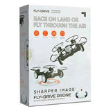 Remote-control drone product box with quadcopter graphics and Fly+Drive text