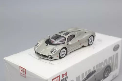 1/64 scale Pagani Utopia diecast car model, silver coupe with black wheels