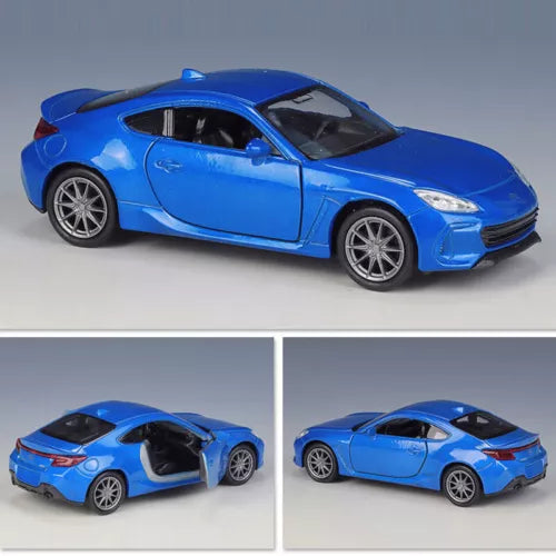 Blue 1:36 Subaru BRZ diecast model car toy with open door and detailed wheels