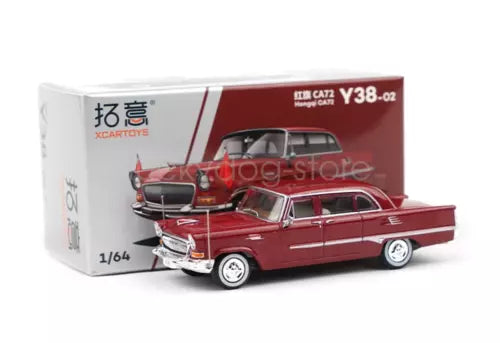 1:64 diecast luxury sedan model car with red body and black details