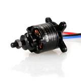 Brushless RC drone motor with flat shaft, black cylindrical housing and mounting holes