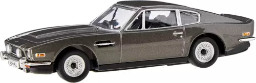 Dark gray diecast model car, front three-quarter view with detailed wheels and grille