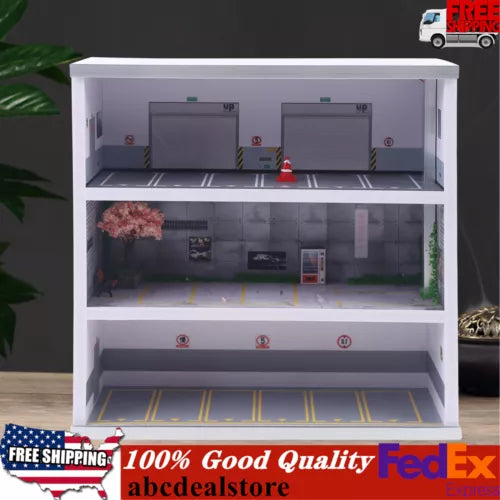 White 3-layer diecast car display cabinet with LED light, open front shelves