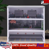 White 3-layer diecast car display cabinet with LED light, open front shelves