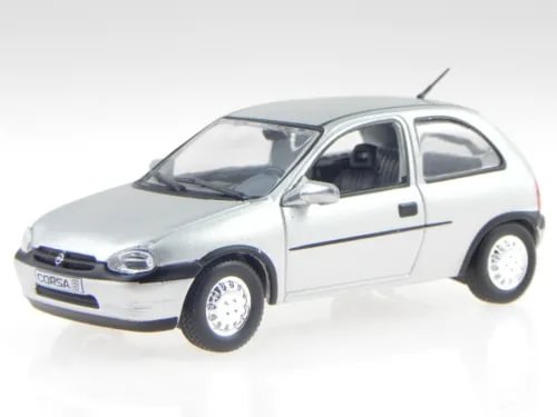 Opel Corsa B silver diecast model car, 1:43 scale, front-left view