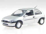 Opel Corsa B silver diecast model car, 1:43 scale, front-left view
