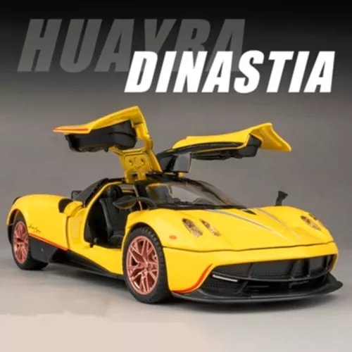 Yellow diecast alloy sport supercar model toy with open cabin and detailed wheels