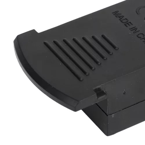 Drone lithium battery pack with vent slots, black plastic housing
