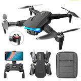 FPV quadcopter with 4K camera, remote controller, and carry bag