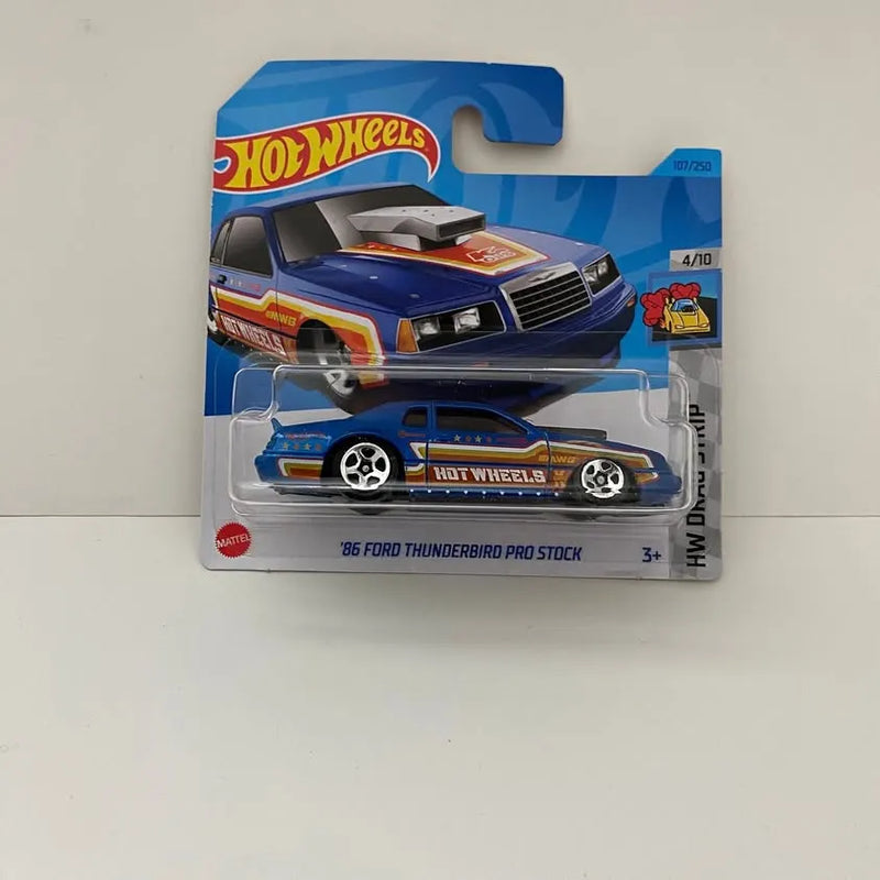 Hot Wheels diecast 1986 Ford Thunderbird Pro Stock car on short card, blue