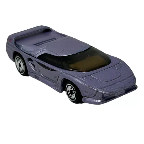 Diecast collectible car, dark purple with black wheels and hood details