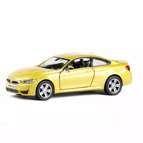 1/36 scale BMW M4 diecast model car toy, gold sports coupe with silver wheels
