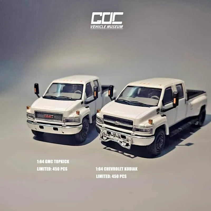 1:64 diecast medium duty truck model, white cab with chrome grille and front bumper