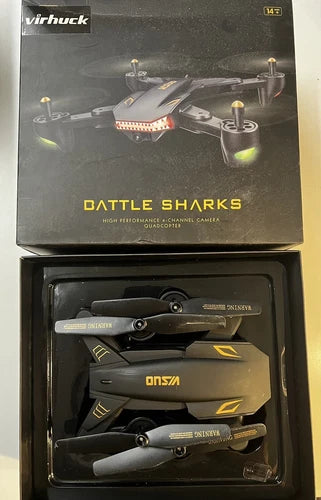 Virhuck foldable FPV quadcopter drone, boxed with visible propellers