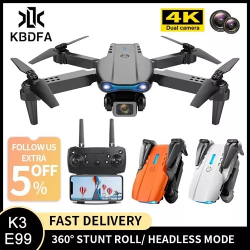 Foldable quadcopter drone with 4K dual camera and obstacle avoidance, gray/black