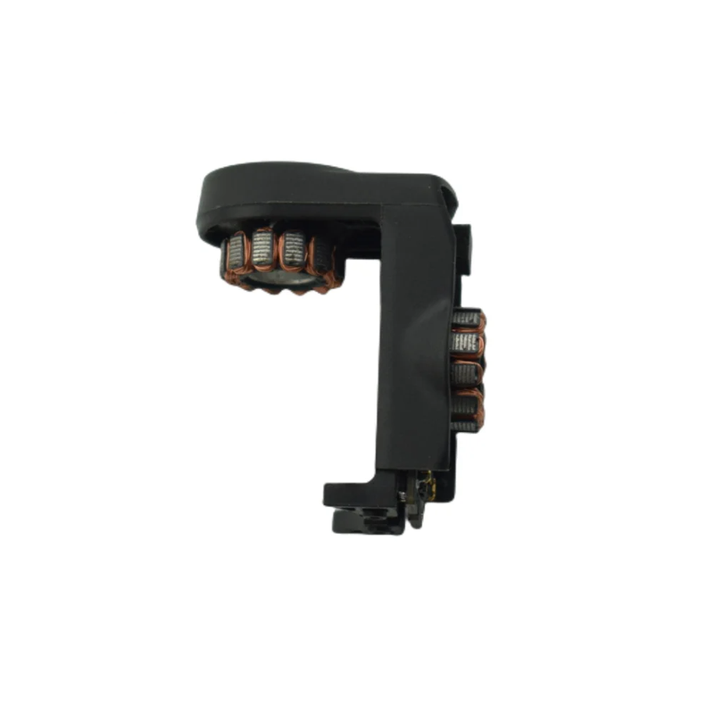 Gimbal roll arm motor unit for drone, dark plastic bracket with metal contacts