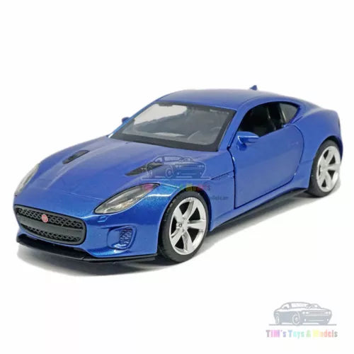 Blue diecast coupe model car toy, front three-quarter view with silver wheels