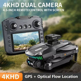 Grey remote control with screen and black camera drone, GPS and optical flow location