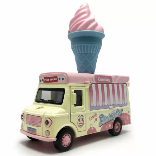 Cream and pink ice cream truck diecast model car with tall pink cone topper