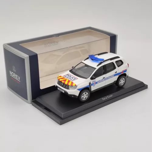 Norev 1/43 diecast police SUV model, white with blue stripe and roof lights