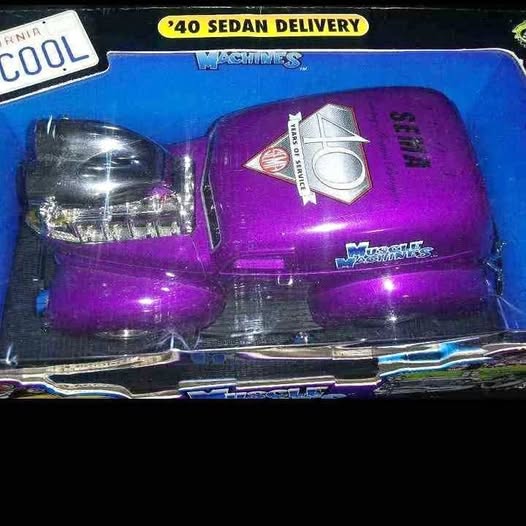 1:18 scale purple diecast sedan delivery car with chrome details