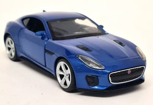 Blue 1/36 diecast Jaguar F-Type model car with front 3/4 view