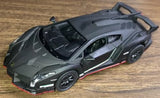 Lamborghini Veneno diecast toy car, dark gray hardtop with black wheels and red trim