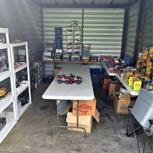 Diecast model truck set on display on folding table