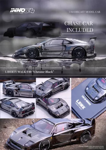 Silver and black diecast model car with chrome body details and rear spoiler