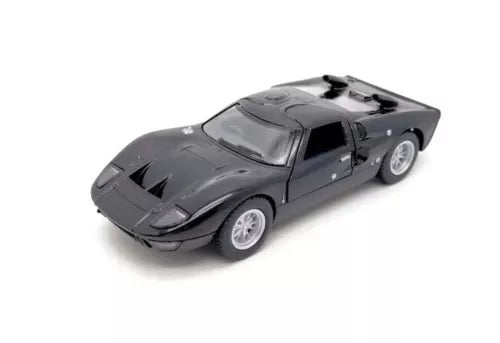 Black diecast model car, 1966 Ford GT40 MKII, front three-quarter view