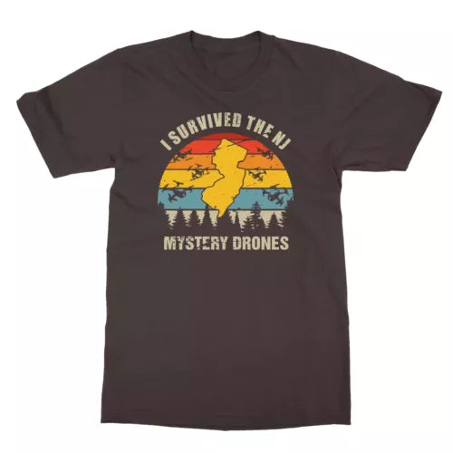 Unisex short-sleeve crewneck T-shirt with retro drone graphic and yellow text