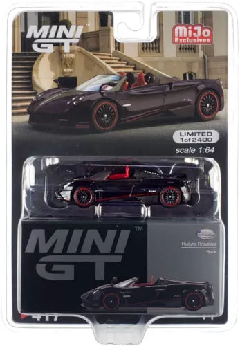 MINI GT 1:64 Pagani Huayra Roadster black LHD diecast model in blister