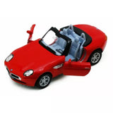Red 1/36 diecast pull-back action model car with open doors