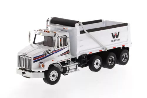Western Star 1/50 diecast dump truck in white with dump bed and front grille