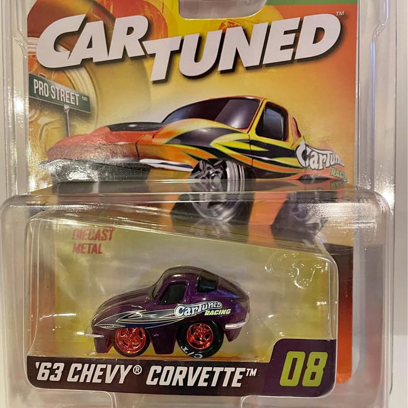 Diecast chase toy car in blister pack, purple-black with red wheels