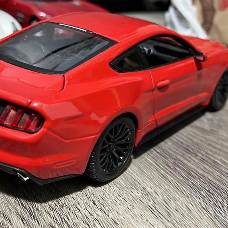 Red Ford Mustang 1:18 diecast display car, rear 3/4 view