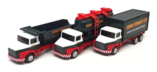 3-piece diecast truck set, three red black white lorries with Eddie Stobart logos