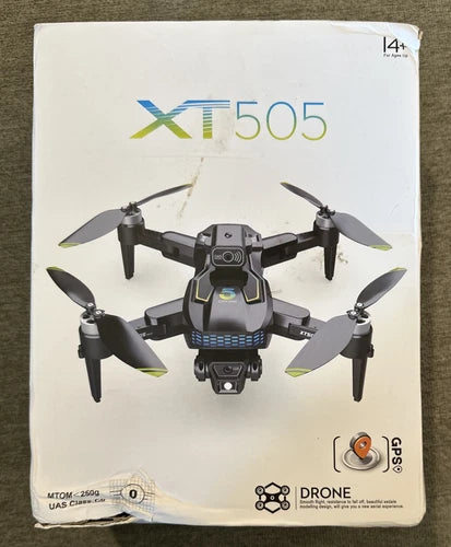 XT505 4K dual camera GPS drone with four propellers and central camera module