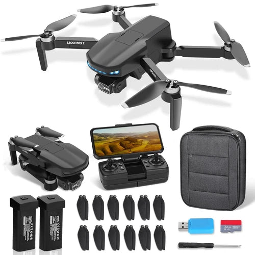 RC quadcopter with 3-axis camera gimbal, controller, batteries and carrying case