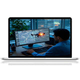 Laptop display with drone interface map and model drone icon