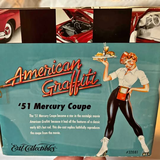 American Graffiti diecast car box with 51 Mercury Coupe artwork and logo