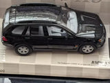 Kinsmart 1:36 scale black SUV diecast toy in box, side view with visible wheels