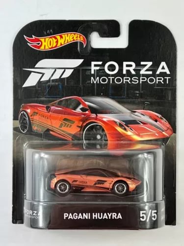 Hot Wheels Forza Motorsport Pagani Huayra diecast car in orange blister pack (5/5)