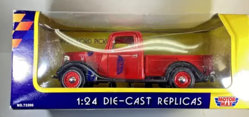 Motor Max 1937 Ford pickup die-cast replica, red with black trim, in box