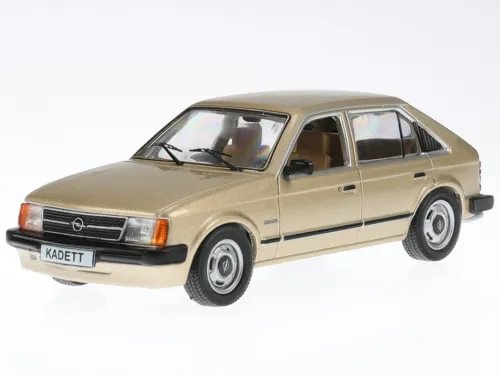 Beige metallic diecast model car, front-left view with detailed grille and wheels