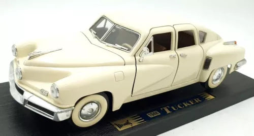 1/18 scale diecast car model, white 1948 Tucker sedan with black wheels
