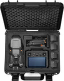 Waterproof hard carrying case with black foam insert holding a drone and controller