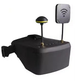Black FPV goggles with detachable DVR module and dual antenna