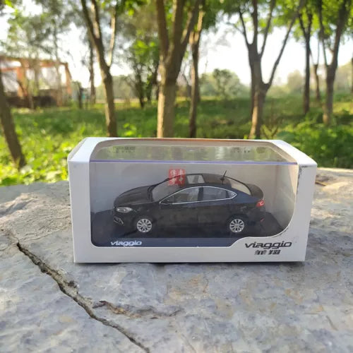 Black Fiat Viaggio diecast model car in clear display box